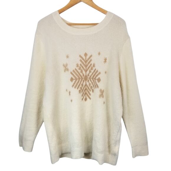 Lularoe Women's Soft Fluffy Long Sleeve Snowflake Sweater Cream Gold Size XL - Picture 1 of 5
